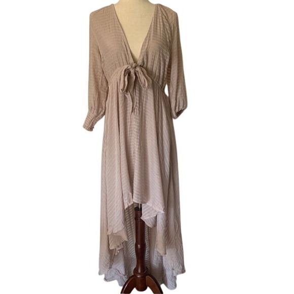 Venus Mauve Pink Striped Maxi Dress Size 10 High-Low Hem Boho Cottagecore EUC - Picture 2 of 13